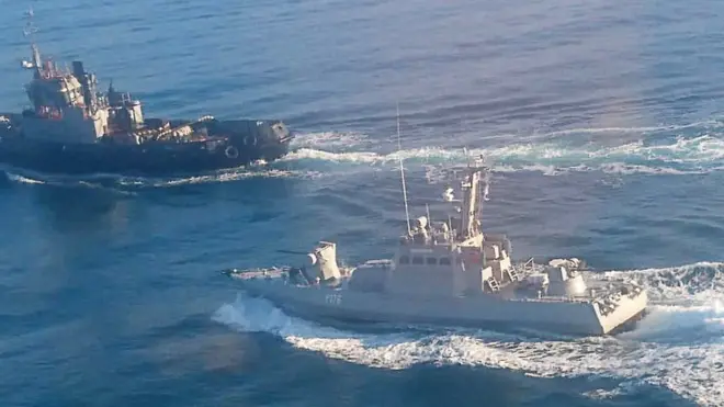 Two of the boats are seen here during the confrontation