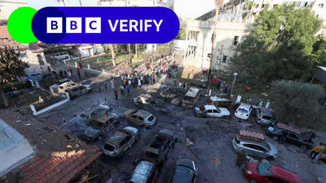 遭受爆炸後的加沙阿赫利阿拉伯醫院停車場（18/10/2023）
