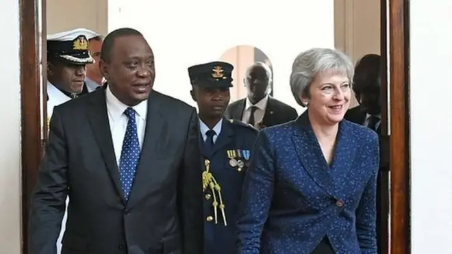 Waziri mkuu Theresa May na Rais wa Kenya Uhuru Kenyatta katika ikulu Nairobi