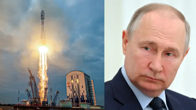 “月球25”探测器升空(左)与普京(右)