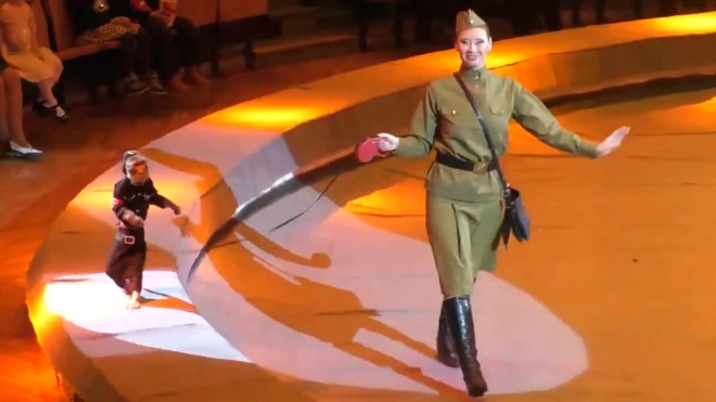 Image shows the monkey performing at the circus