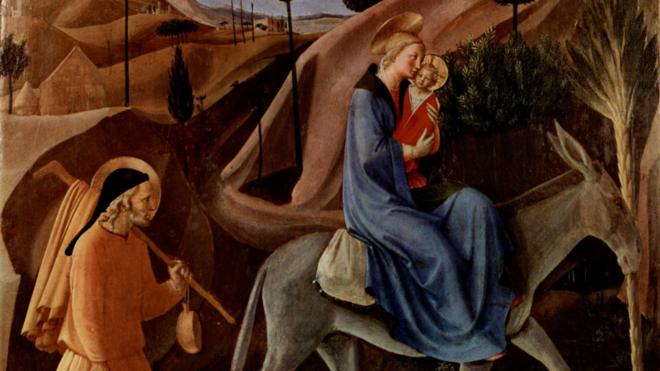 A fuga para o Egito, em pintura de Fra Angelico, século 15