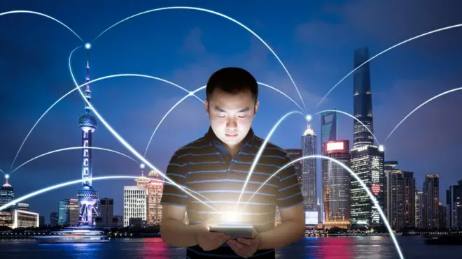 Una ilustración de una persona conectada en China con una tableta