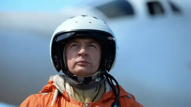 A Russian Air Force pilot is pictured at Maiquetia International Airport, just north of Caracas, on December 10, 2018.