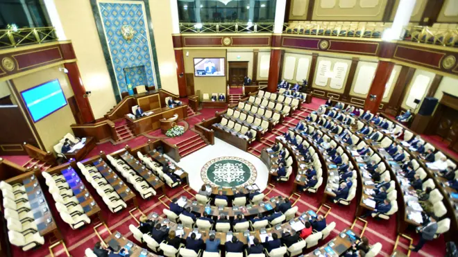 Зал заседаний Мажилиса, нижней палаты парламента Казахстана