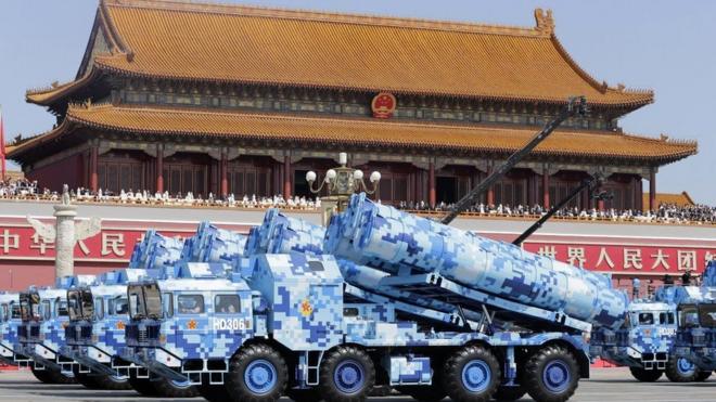在2015年9月参加北京阅兵的反舰导弹。（资料图片）