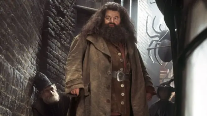 Robbie Coltrane como Hagrid en las películas de Harry Potter.