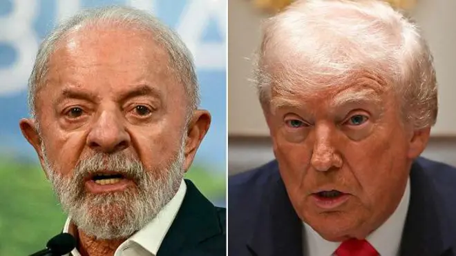 Presidente do Brasil, Lula, à esquerda, e presidente dos EUA, Trump, à direita