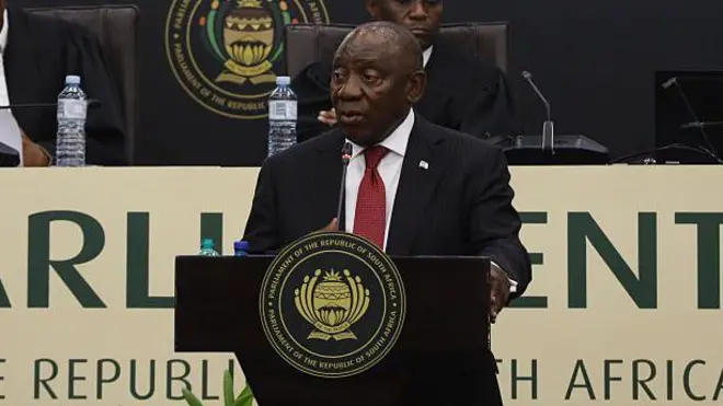 South African President Cyril Ramaphosa addressing parliament