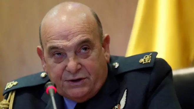 British Chief of Defence Staff (CDS), Air Chief Marshal Sir Stuart Peach, joins with Spanish Chief of Staff, General Fernando Alejandro (not pictured) to address a press conference after their meeting in Madrid, Spain, 28 November 2017. EPA/FERNANDO ALVARADO