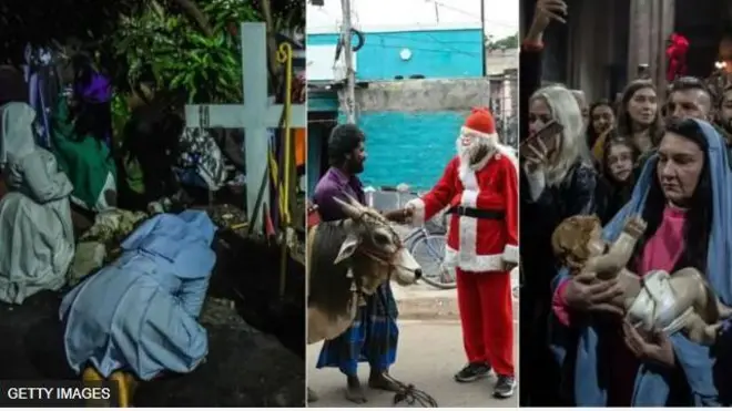 Aworan mẹta to n tọka diẹ ninu awọn eeyan kaakiri agbaye to ṣe ọdun Keresimesi ọdun yii.