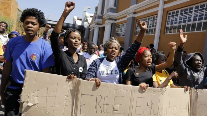 Big-big protest against university fees don dey happen for South Africa since 2016
