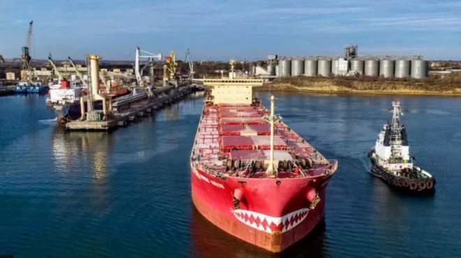 ইউক্রেনের কৃষ্ণ সাগর উপকূলে একটি শস্যবাহী জাহাজ