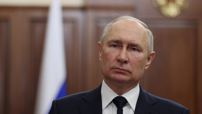 Russian President Vladimir Putin at a televised address in Moscow on Monday