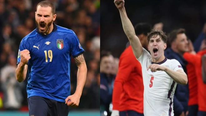 المدافع الإنجليزي جون ستونز (يمين) والإيطالي ليوناردو بونوتشي (يسار)