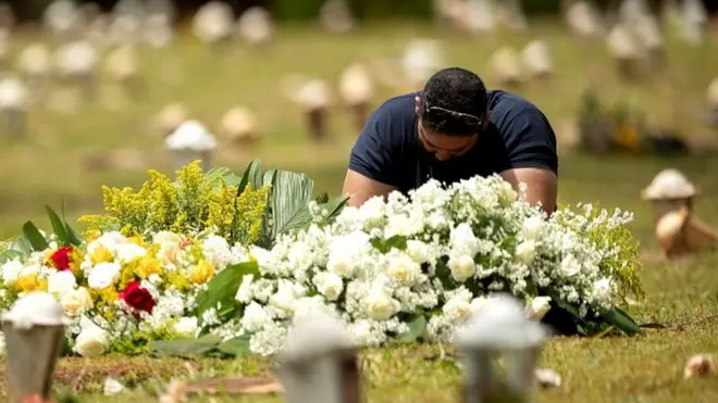 Un familiar de un fallecido por covid-19 en Brasilia.