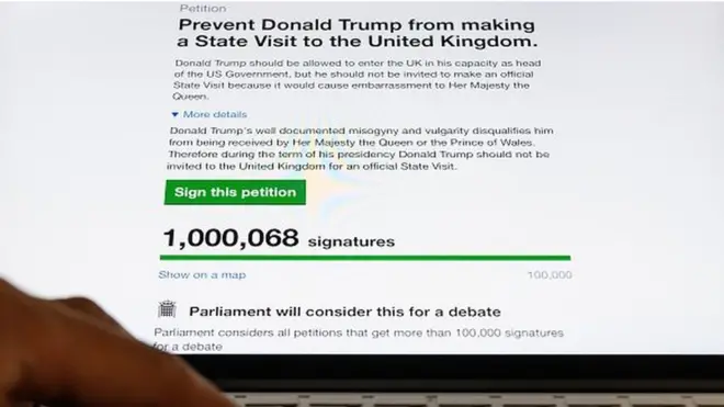 Une pétition demandant au Royaume-Uni d'annuler une visite de Donald Trump a recueilli plus d'un million de signatures lundi après la polémique suscitée par l'interdiction faite aux ressortissants de sept pays musulmans d'entrer aux Etats-Unis.