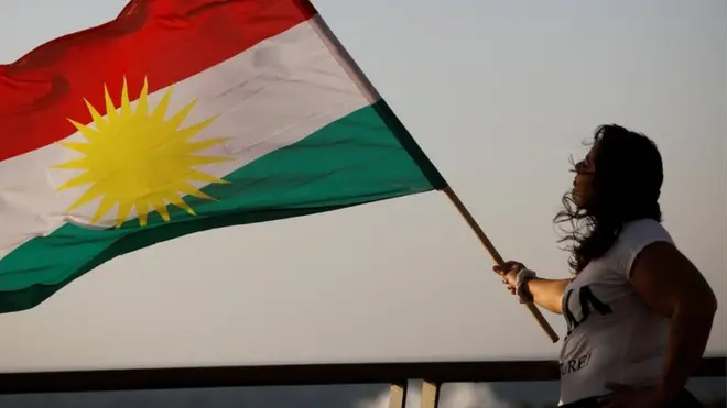 Курдский флаг на митинге у посольства США в Тель-Авиве