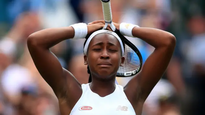 Cori Gauff with her hands on her head