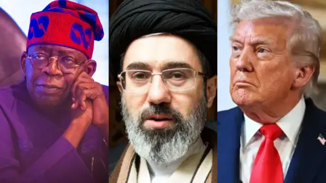 Bola Tinubu fọwọ lẹran ninu aṣọ buba, Ayatollah Mojtaba Khamenei wọ aṣọ ilẹ Iran, nigba ti Donald Trump wọ kootu alawọ buluu