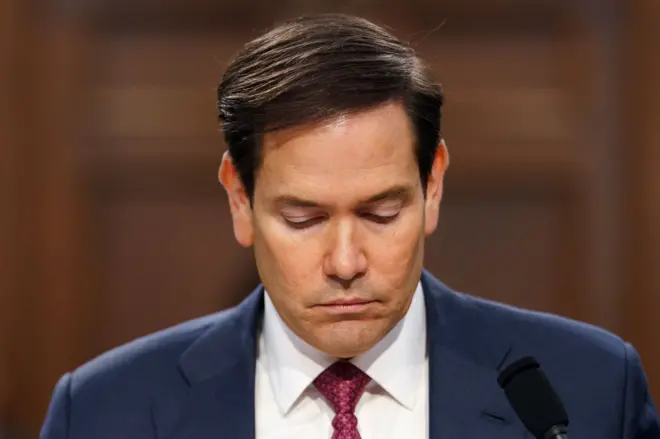 O secretário de Estado dos EUA, Marco Rubio, durante uma audiência no Capitólio dos EUA em 21 de maio de 2025
