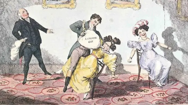 Dessin humoristique britannique sur l'oxyde d'azote ou "gaz hilarant".