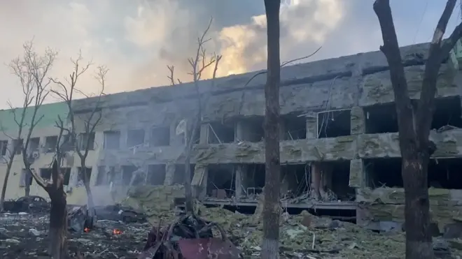 The hospital was badly damaged by the air strike