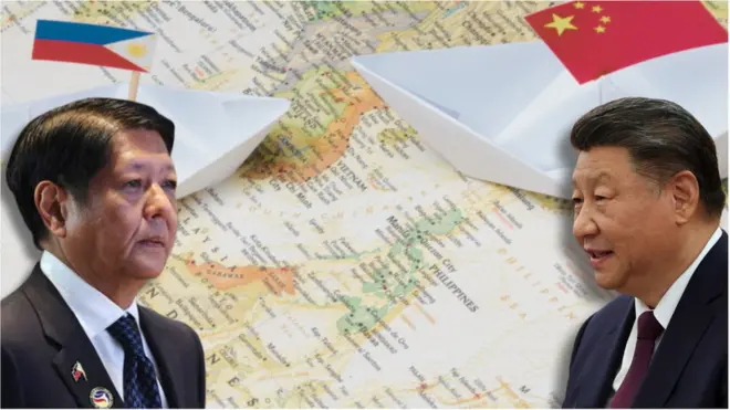 菲律宾总统小马可仕和中国国家主席习近平的合成图片