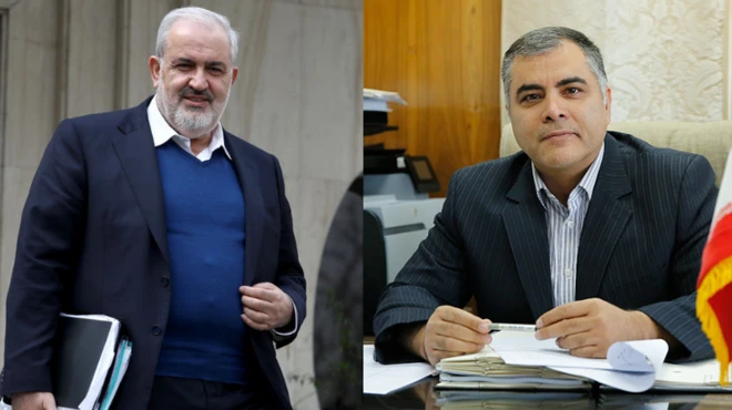 محسن پاک‌نژاد (راست) وزیر پیشنهادی نفت و عباس علی‌آبادی (چپ) وزیر پیشنهادی نیرو در دولت چهاردهم