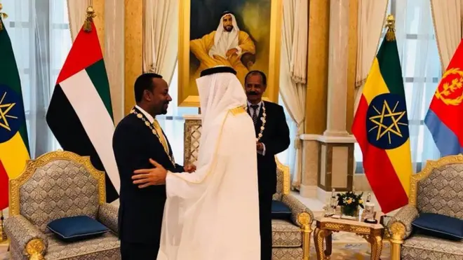 ስሉሳዊ ኣኼባ ፕረዚደንት ኢሳይያስ ኣፈወርቂ፡ ቀዳማይ ሚኒስትር ኣብዪ ኣሕመድን ልኡል ሸኽ መሓመድ ቢን ዛይድ ኣል ናህያን