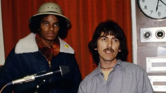 Michael Jackson and George Harrison at Radio 1 in 1979