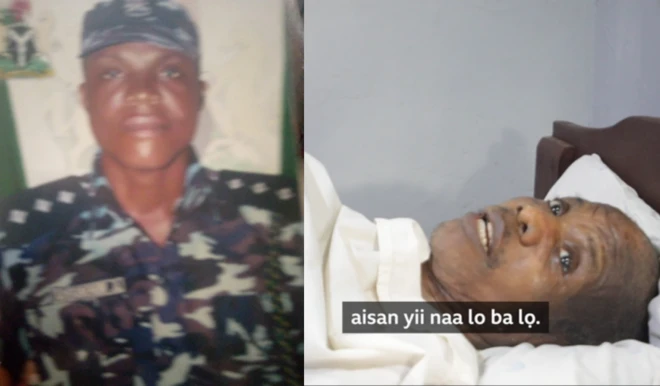 Àwòrán Adetarami nígbà tó wà lẹ́nu iṣẹ́ ọlọ́pàá àti ìgbà tó wà lórí ìbùsùn lórí àárẹ̀.