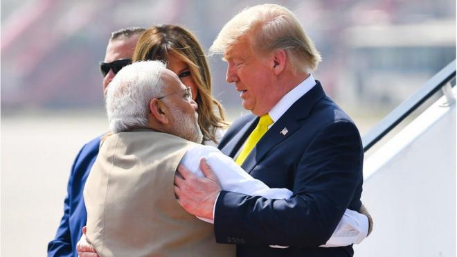 納倫德拉·莫迪（Narendra Modi），唐納德·特朗普（Donald Trump）和梅拉尼婭·特朗普（Melania Trump）