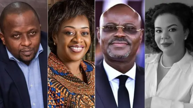 Uhereye ibumoso; Jacquemain Shabani Lukoo, Yolande Elebe Ma Ndembo, Guy Kabongo Mwadiamvita na Thérèse Kayikwamba Wagner bamwe mu bashya binjiye muri guverinoma