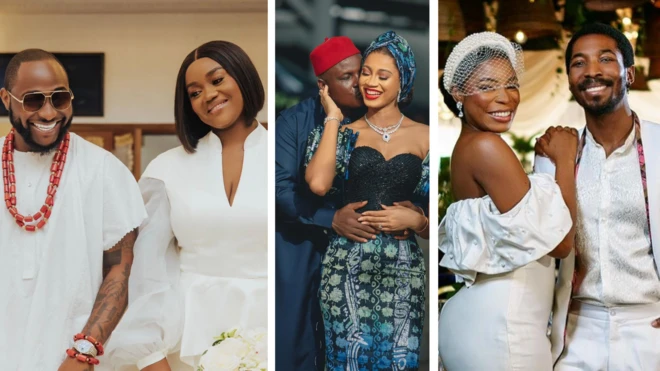 Collage foto of Davido and Chioma, Mitchel and Nicholas Nwachukwu and Inedoye and Made Kuti
