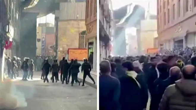 Video showed riot police firing tear gas to disperse a protest in Tehran's Grand Bazaar   