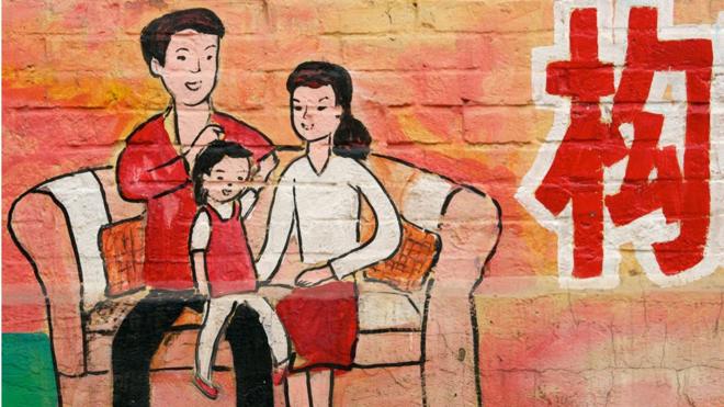 China one-child mural in Hebei Province, near Beijing