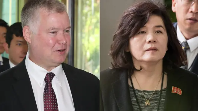 스웨덴에서 실무 협상 중인 스티븐 비건 미 대북특별대표와 최선희 북한 외무성 부상