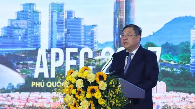 Phó Thủ tướng Thường trực Phạm Gia Túc phát biểu tại hội nghị công bố Quy hoạch và Xúc tiến đầu tư do UBND tỉnh An Giang tổ chức tại đặc khu Phú Quốc vào sáng 17/5