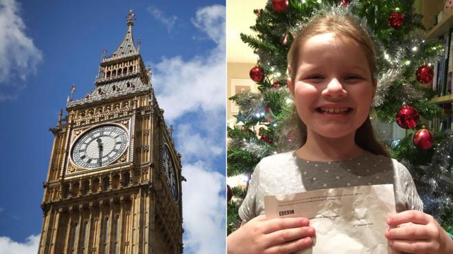 A file photo of Big Ben alongside a photo of Phoebe Hanson holding the BBC's letter
