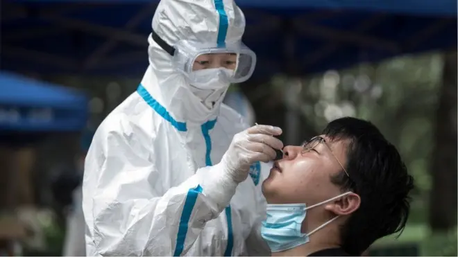 A man in Wuhan being tested