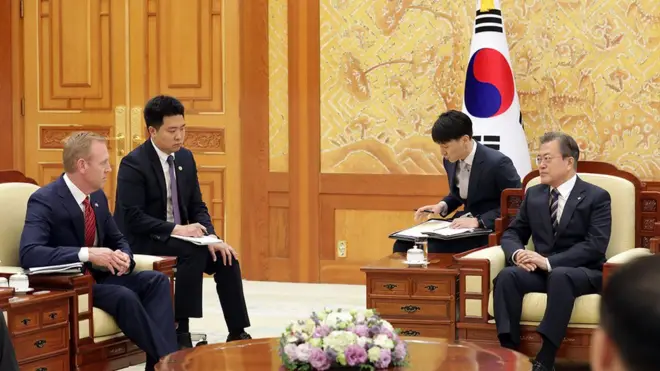 섀너핸 미 국방장관 대행을 접견한 문재인 대통령