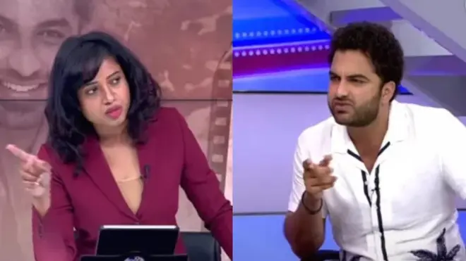 టీవీ9 తెలుగు స్టూడియోలో యాంకర్ దేవీ నాగవల్లి, యాక్టర్ విష్వక్‌సేన్