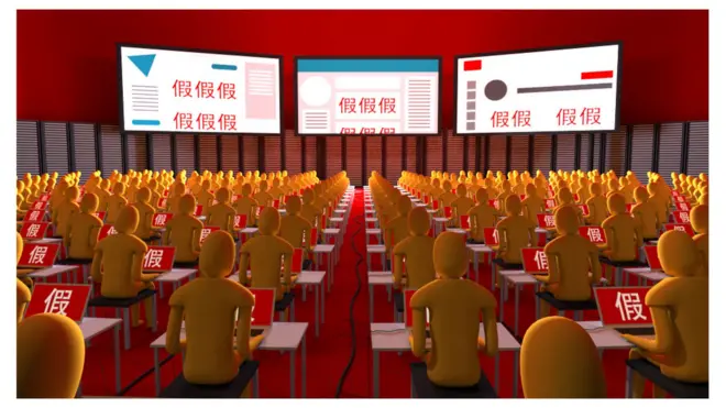 Graphic of anonymous people at computers in front of giant screens