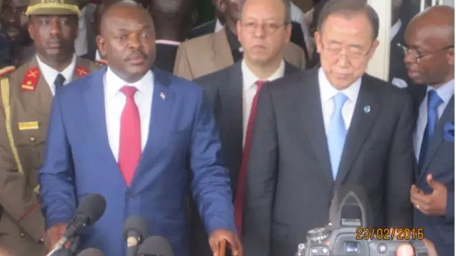 Prezida Nkurunziza ari kumwe n'umunyamabanga mukuru wa Onu Ban Ki Moon
