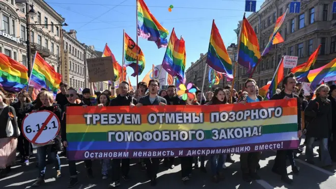 Gay rights activists marched against the law in St Petersburg in 2013