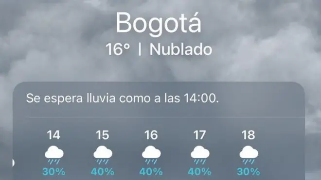 Pronóstico de clima lluvioso para Bogotá.