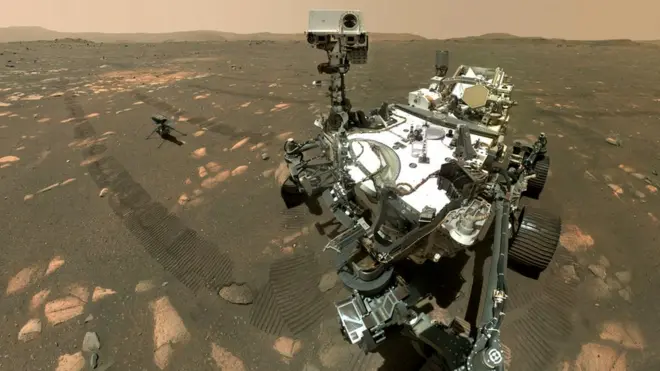 Self portrait of Nasa’s Perseverance Mars rover with the Ingenuity helicopter, on 6 April 2021