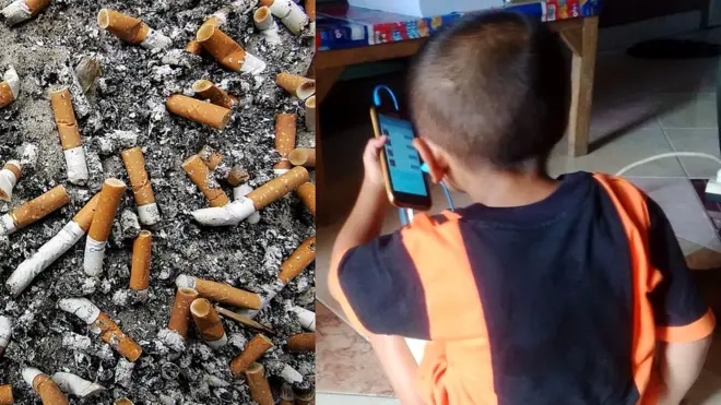 NS (foto bagian kanan) saat berada di rumah keluarganya di Wonogiri.