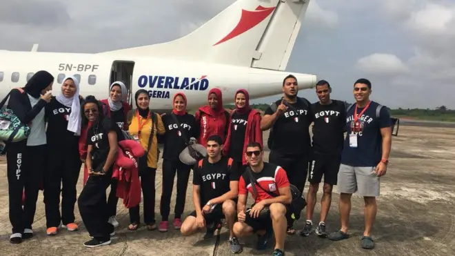 Egypt athletes as dem land Asaba dis morning